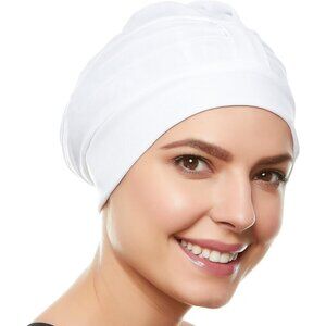 Beemo Swim Cap for Women Polyester Latex Lined Adjustable Velcro - White